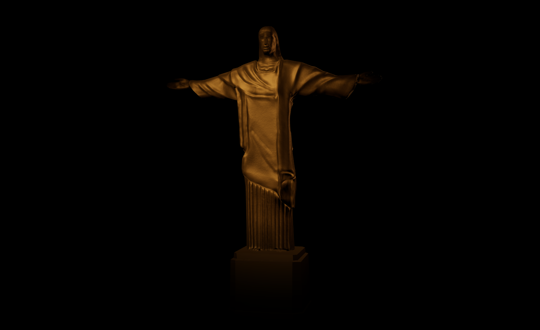 Static gold statue render, dark antique finish